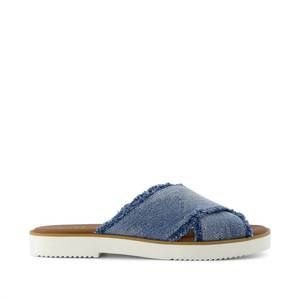 NEW TOMS women's mae crossover slide sandal in dark sky textured demin/fray